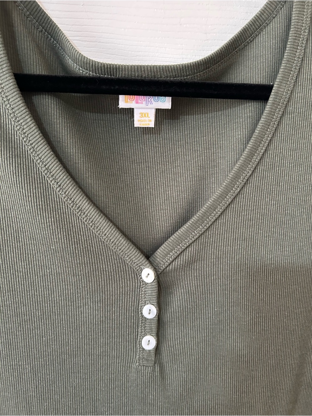 LuLaRoe Ruby Olive Green Ribbed Henley - 3XL